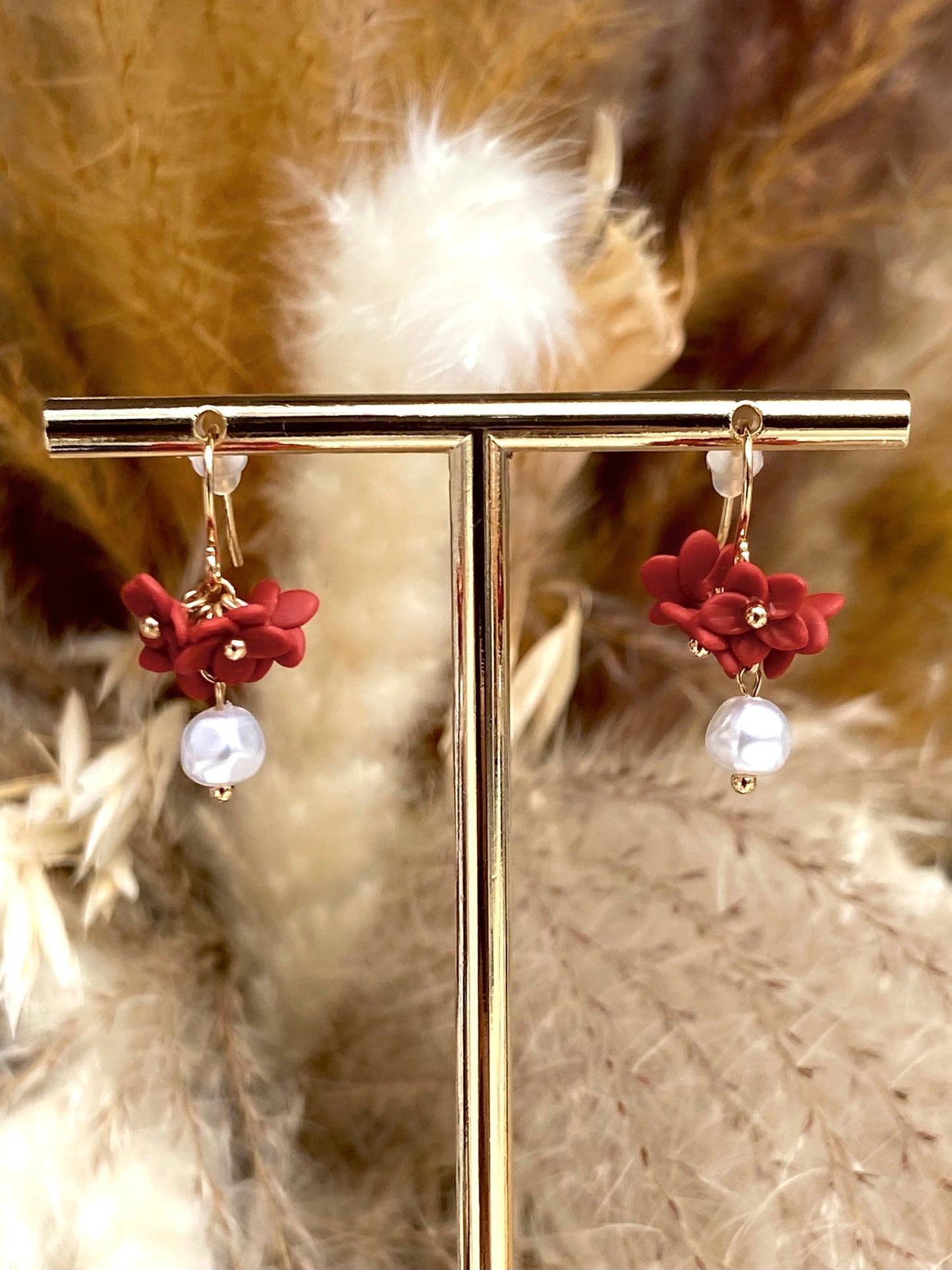 Red Flowers with Pearl