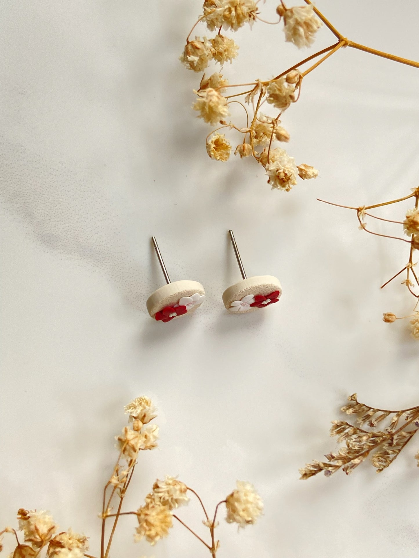 Red & White Blossom Studs